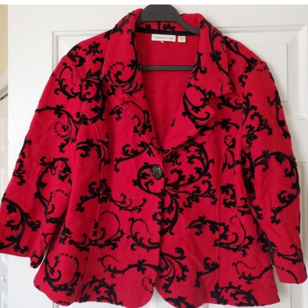 Coldwater Creek Dark Red Decorated Boiled Wool Jacket Size S